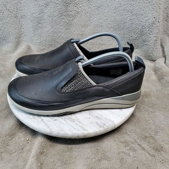 Merrell Shoes Womens Size 9 Applaud Black Leather Slip-On Mocs - Picture 1 of 10